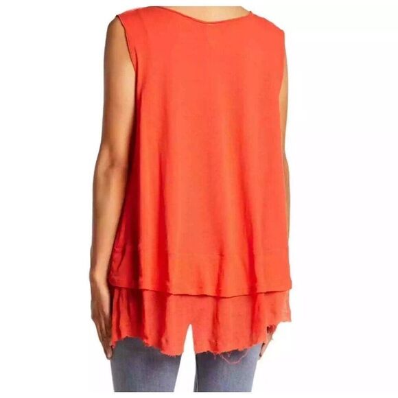 NWT WE THE FREE Hot Peachy Sleeveless Tiered Frayed Hem Tank Size XS - Picture 3 of 10